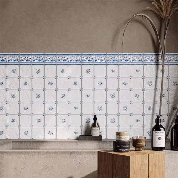 French Blue Flower Delft Tiles 123x123 MM กระเบื้องเซรามิกวินเทจ - Image 5