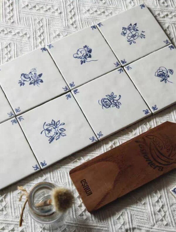 French Blue Flower Delft Tiles 123x123 MM กระเบื้องเซรามิกวินเทจ - Image 6