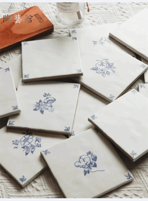 French Blue Flower Delft Tiles 123x123 MM กระเบื้องเซรามิกวินเทจ - Image 4