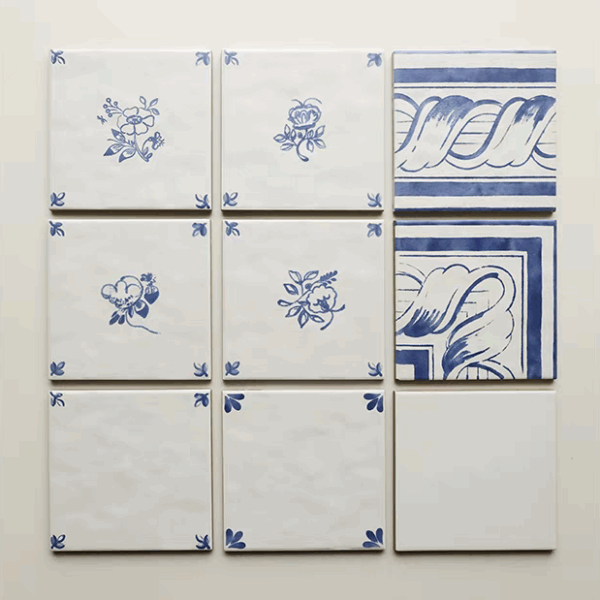 French Blue Flower Delft Tiles 123x123 MM กระเบื้องเซรามิกวินเทจ - Image 3