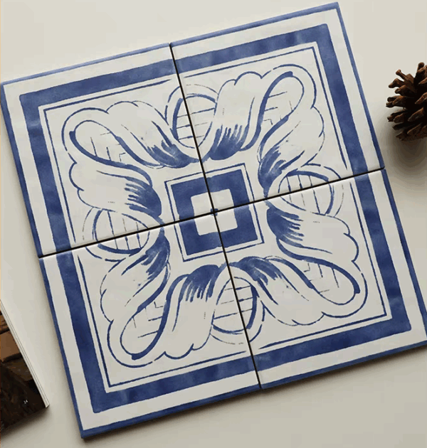 French Blue Flower Delft Tiles 123x123 MM กระเบื้องเซรามิกวินเทจ - Image 2